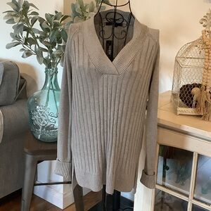 White House Black Market Gray V-Neck Sweater